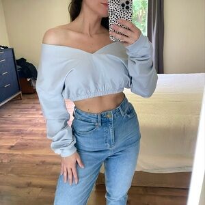 NWOT!! Never worn baby blue off-shoulder cropped top from Meshki
